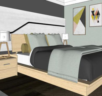 简约北欧家装卧室SU模型下载_sketchup草图大师SKP模型