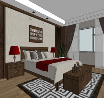 中式混搭卧室SU模型下载_sketchup草图大师SKP模型
