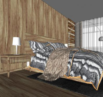 自然风卧室SU模型下载_sketchup草图大师SKP模型