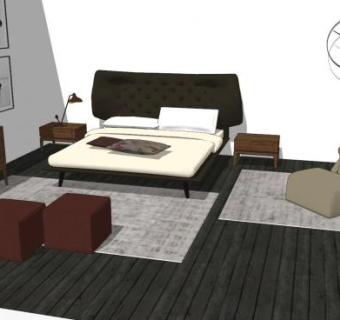 北欧设计卧室SU模型下载_sketchup草图大师SKP模型