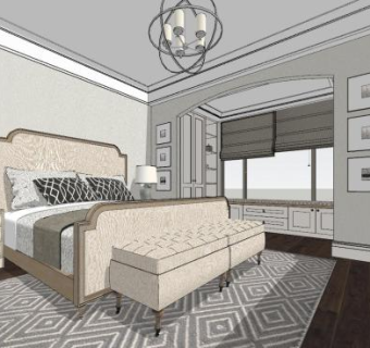 美式设计卧室主人房SU模型下载_sketchup草图大师SKP模型