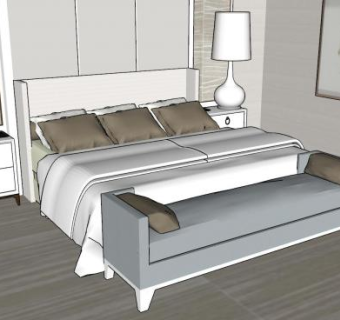 简欧设计卧室SU模型下载_sketchup草图大师SKP模型