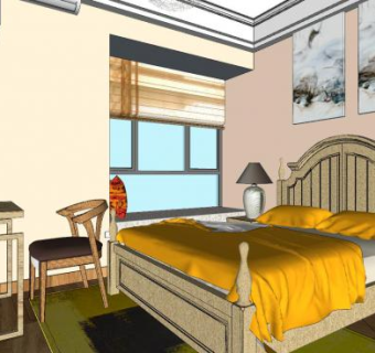简欧设计卧室主人房SU模型下载_sketchup草图大师SKP模型