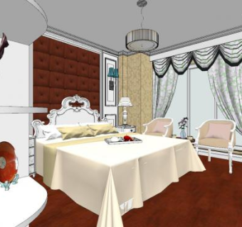 欧式软装卧室SU模型下载_sketchup草图大师SKP模型