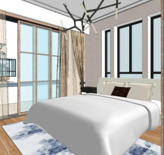 北欧软装卧室SU模型下载_sketchup草图大师SKP模型