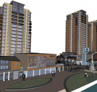 小区商业街su模型下载_sketchup草图大师SKP模型