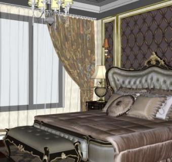 欧式古典卧室SU模型下载_sketchup草图大师SKP模型