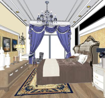 欧式奢华卧室SU模型下载_sketchup草图大师SKP模型