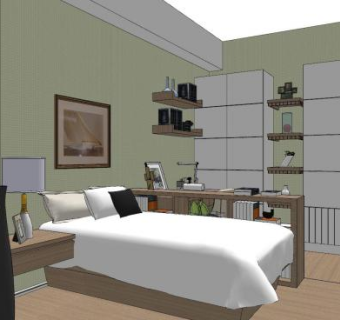 现代小清醒卧室主人房SU模型下载_sketchup草图大师SKP模型