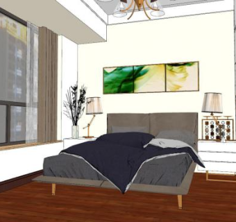 现代卧室家装家具SU模型下载_sketchup草图大师SKP模型