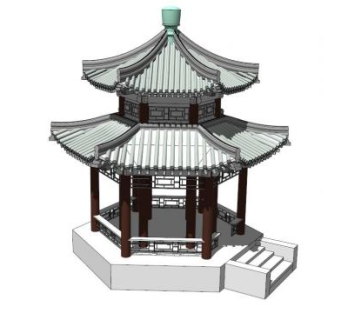 古典双层亭子设计su模型下载_sketchup草图大师SKP模型