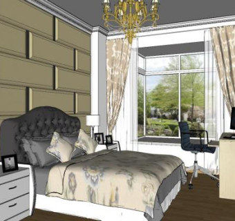简欧卧室家装SU模型下载_sketchup草图大师SKP模型