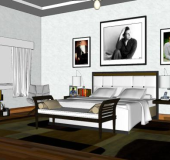 现代轻奢卧室家装SU模型下载_sketchup草图大师SKP模型