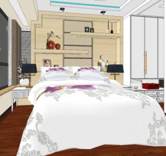 现代时尚卧室SU模型下载_sketchup草图大师SKP模型