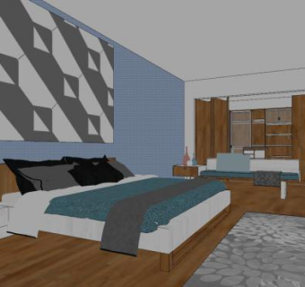 现代卧室整体家具SU模型下载_sketchup草图大师SKP模型