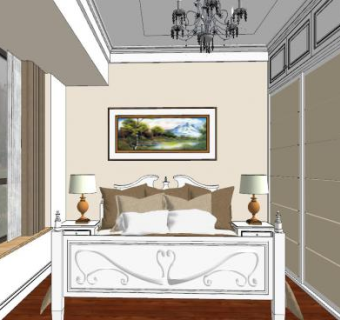 欧式小型卧室SU模型下载_sketchup草图大师SKP模型