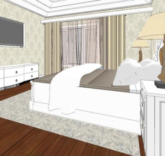 欧式时尚卧室SU模型下载_sketchup草图大师SKP模型