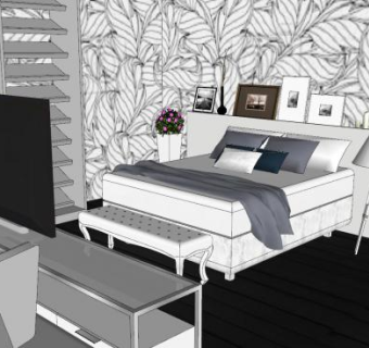 简约时尚卧室设计SU模型下载_sketchup草图大师SKP模型