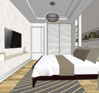 现代简约卧室设计sketchup模型下载_sketchup草图大师SKP模型
