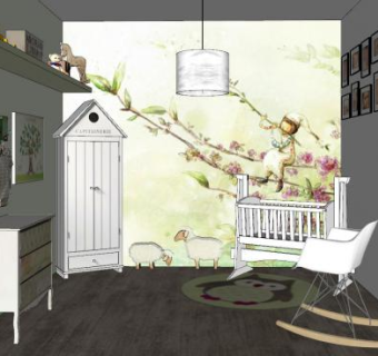 北欧小清新儿童房SU模型下载_sketchup草图大师SKP模型