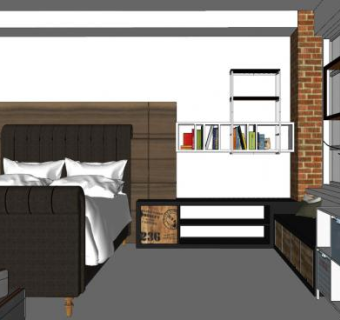 北欧现代家装卧室SU模型下载_sketchup草图大师SKP模型