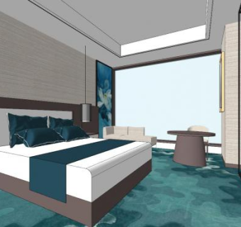 新中式现代卧室SU模型下载_sketchup草图大师SKP模型