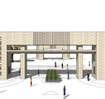 学校校门设计SU模型下载_sketchup草图大师SKP模型