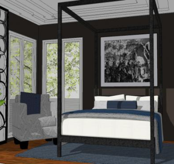 新中式卧室家装家具SU模型下载_sketchup草图大师SKP模型