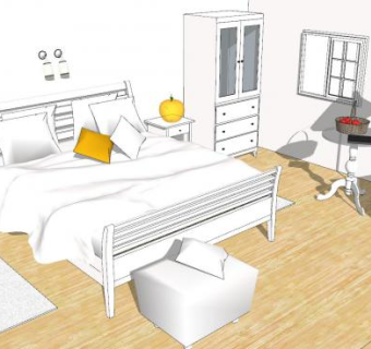 现代卧室白色家具SU模型下载_sketchup草图大师SKP模型