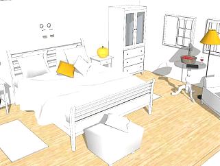 现代卧室白色家具SU模型下载_sketchup草图大师SKP模型