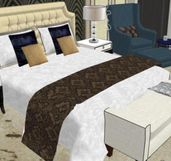 简欧卧室家具SU模型下载_sketchup草图大师SKP模型