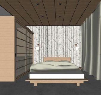 北欧卧室原木家具SU模型下载_sketchup草图大师SKP模型