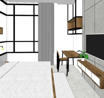 现代卧室北欧家具SU模型下载_sketchup草图大师SKP模型