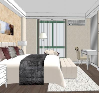 简欧卧室整体家具SU模型下载_sketchup草图大师SKP模型