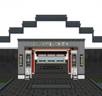 中式徽派入口su模型下载_sketchup草图大师SKP模型