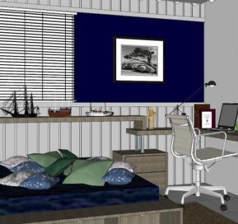 现代卧室书桌家具SU模型下载_sketchup草图大师SKP模型