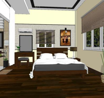 现代卧室主人房家装SU模型下载_sketchup草图大师SKP模型