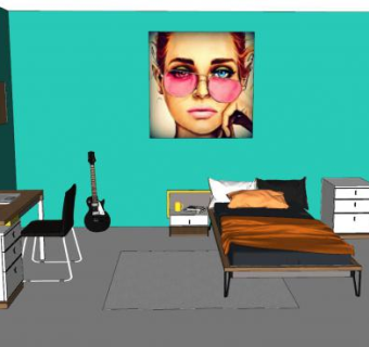 北欧时尚卧室家装SU模型下载_sketchup草图大师SKP模型