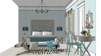 简欧轻奢卧室SU模型下载_sketchup草图大师SKP模型