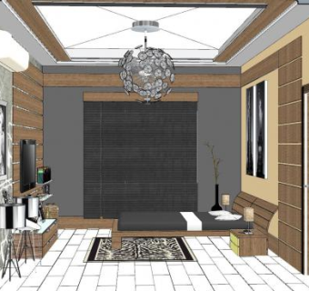现代卧室原木家装SU模型下载_sketchup草图大师SKP模型