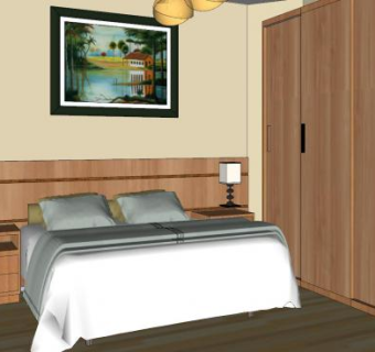 现代简约卧室原木家具SU模型下载_sketchup草图大师SKP模型