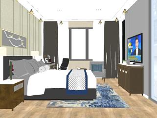 新中式轻奢卧室家具SU模型下载_sketchup草图大师SKP模型