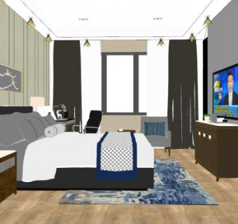 新中式轻奢卧室家具SU模型下载_sketchup草图大师SKP模型