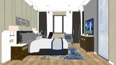 新中式轻奢卧室家具SU模型下载_sketchup草图大师SKP模型