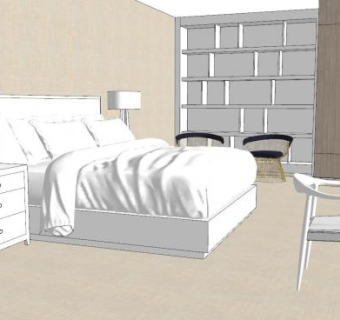 现代极简卧室家装SU模型下载_sketchup草图大师SKP模型