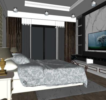 现代时尚软装卧室SU模型下载_sketchup草图大师SKP模型