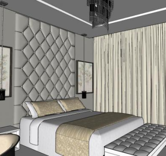 简欧软装卧室SU模型下载_sketchup草图大师SKP模型