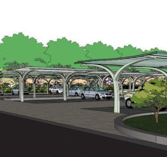 廊架停车位su模型下载_sketchup草图大师SKP模型