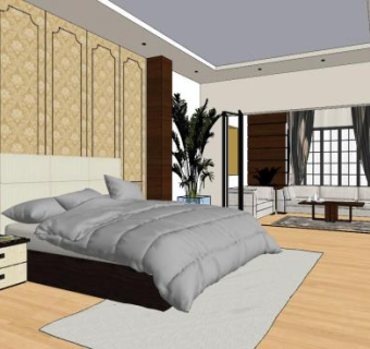 新中式整体卧室SU模型下载_sketchup草图大师SKP模型