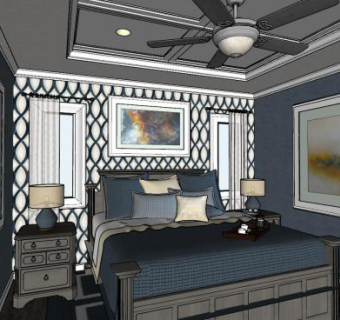 简欧卧室软装设计SU模型下载_sketchup草图大师SKP模型